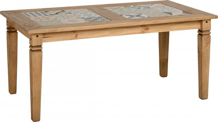 Salvador Tile Top Dining Table in Distressed Waxed Pine - Click Image to Close